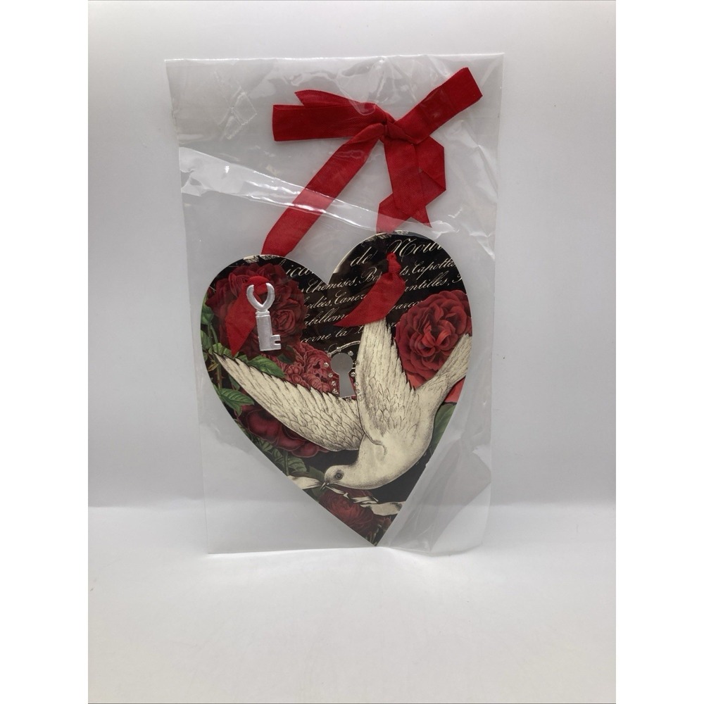 Heart Shaped Key To My Heart Hanging Card White Dove Roses Red Ribbon New